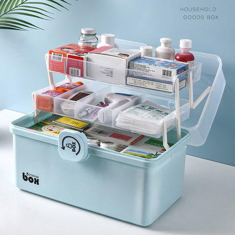 Medicine Box Home First Aid Box Storage Box 2 Tier Portable